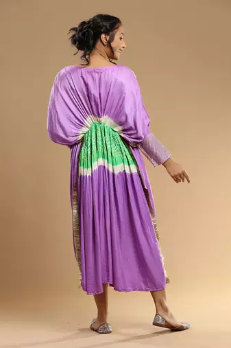 Mauve And Green Bandhani Kaftan