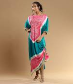 Pink And Teal Green Bandhani Kaftan