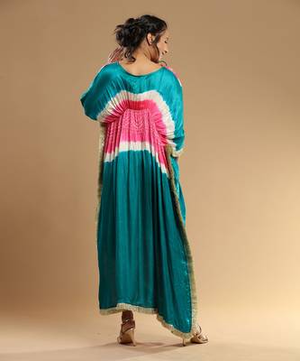 Pink And Teal Green Bandhani Kaftan 5