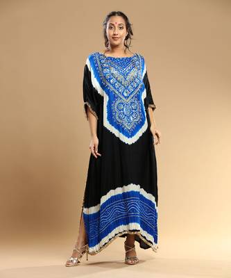 Electric Blue And Black Bandhani Kaftan 1