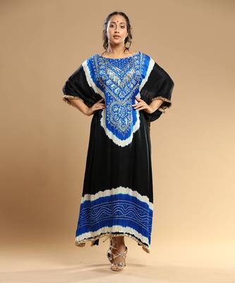 Electric Blue And Black Bandhani Kaftan 2