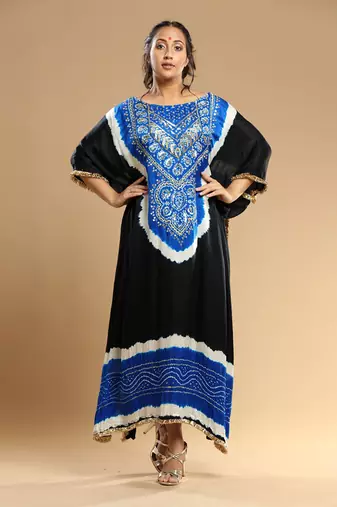 Electric Blue And Black Bandhani Kaftan