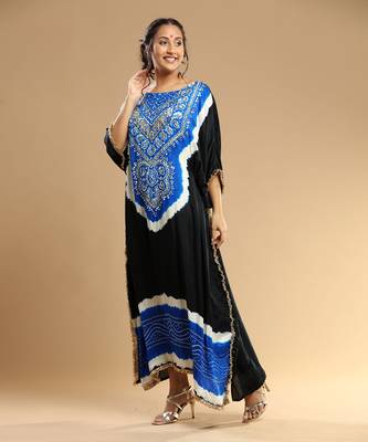 Electric Blue And Black Bandhani Kaftan 3