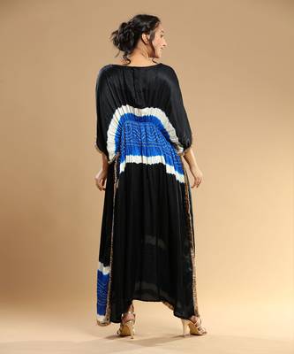 Electric Blue And Black Bandhani Kaftan 5