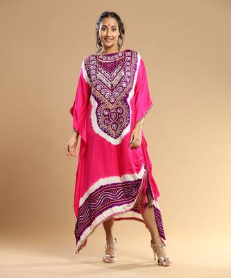Purple And Fuschia Bandhani Kaftan 1