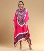 Purple And Fuschia Bandhani Kaftan
