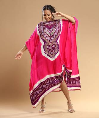 Purple And Fuschia Bandhani Kaftan 2