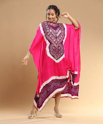 Purple And Fuschia Bandhani Kaftan 4
