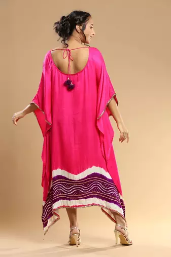 Purple And Fuschia Bandhani Kaftan