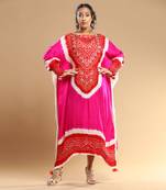 Red And Fuschia Bandhani Kaftan