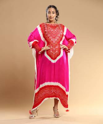 Red And Fuschia Bandhani Kaftan 2