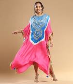Turqoise And Pink Bandhani Kaftan