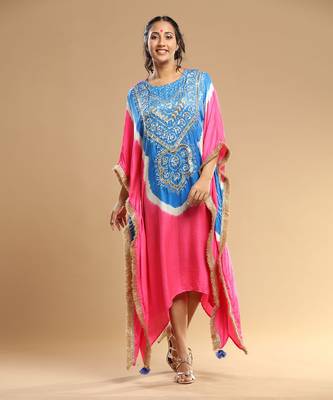 Turqoise And Pink Bandhani Kaftan 2