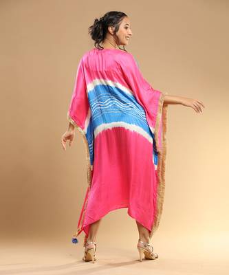 Turqoise And Pink Bandhani Kaftan 3