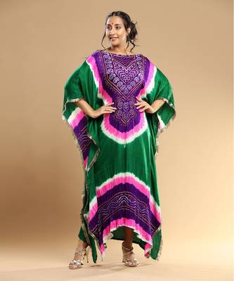 Purple Pink White Green Bandhani Kaftan 1