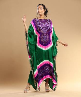 Purple Pink White Green Bandhani Kaftan 2