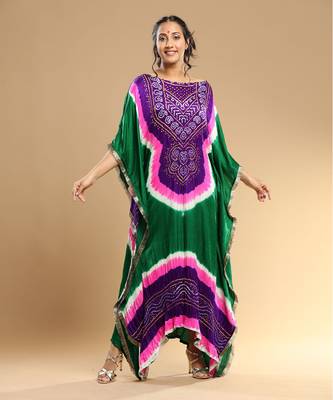 Purple Pink White Green Bandhani Kaftan 3
