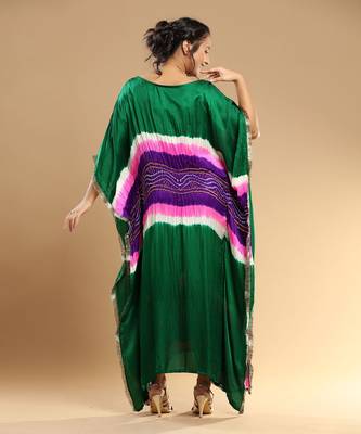 Purple Pink White Green Bandhani Kaftan 4