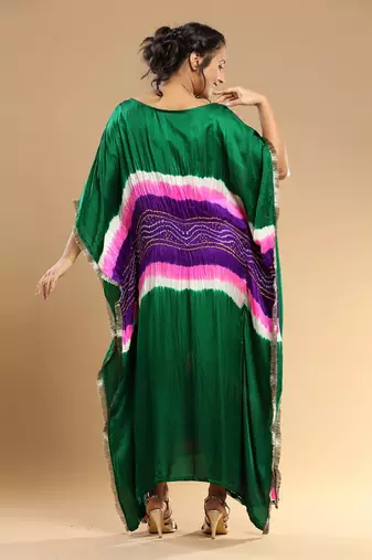 Purple Pink White Green Bandhani Kaftan