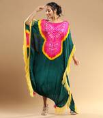 Fuschia Yellown Green Bandhani Kaftan