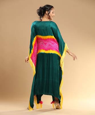 Fuschia Yellown Green Bandhani Kaftan 5