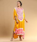 Peach And Yellow Bandhani Kaftan