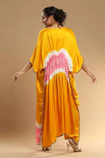 Peach And Yellow Bandhani Kaftan