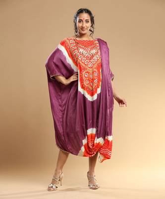 Orange And Mauve Bandhani Kaftan 1
