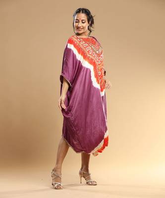 Orange And Mauve Bandhani Kaftan 2