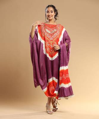 Orange And Mauve Bandhani Kaftan 3