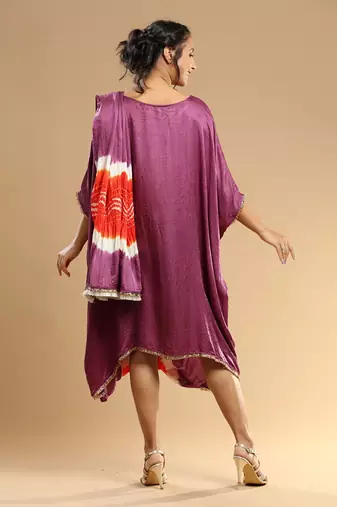 Orange And Mauve Bandhani Kaftan
