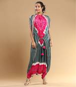 Fuschia And  Grey Bandhani Jumpsuit