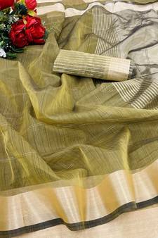 Mehendi woven organza saree with blouse