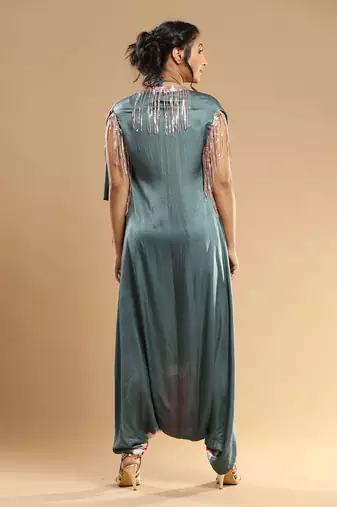 Fuschia And  Grey Bandhani Jumpsuit