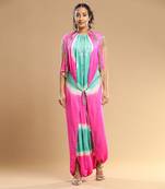 Sea Green And Pink Bandhani Jumpsuit
