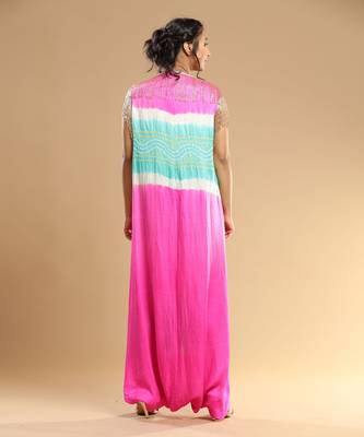 Sea Green And Pink Bandhani Jumpsuit 4