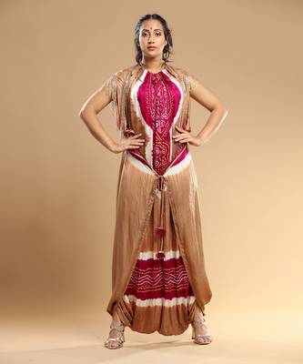 Majenta And Lightt Brown Bandhani Jumpsuit 1
