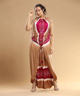 Majenta And Lightt Brown Bandhani Jumpsuit 2
