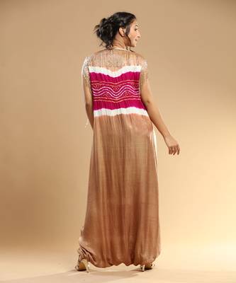 Majenta And Lightt Brown Bandhani Jumpsuit 4