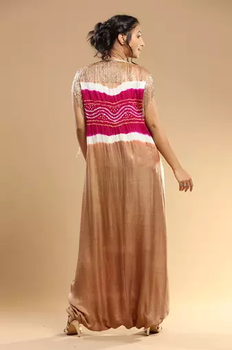 Majenta And Lightt Brown Bandhani Jumpsuit