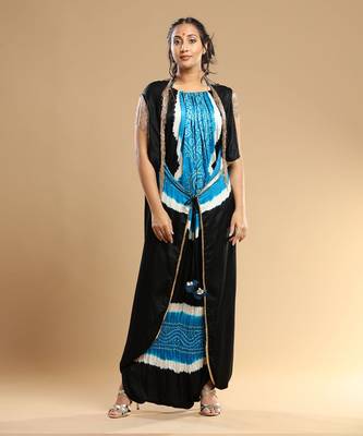 Turqoise And Black Bandhani Jumpsuit 1