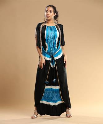 Turqoise And Black Bandhani Jumpsuit 2