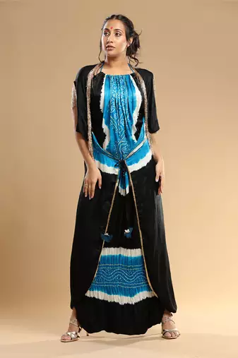 Turqoise And Black Bandhani Jumpsuit
