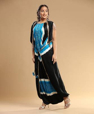Turqoise And Black Bandhani Jumpsuit 3