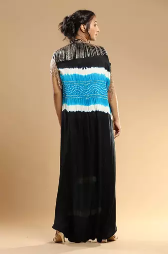 Turqoise And Black Bandhani Jumpsuit
