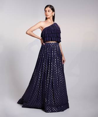 One Shoulder Crop Top With Pleated Skirt 2