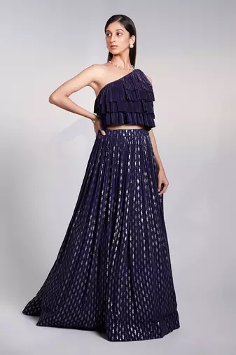 One Shoulder Crop Top With Pleated Skirt