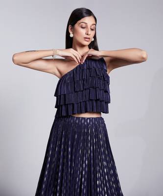 One Shoulder Crop Top With Pleated Skirt 3