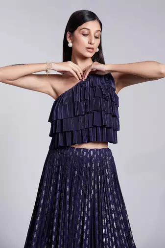 One Shoulder Crop Top With Pleated Skirt