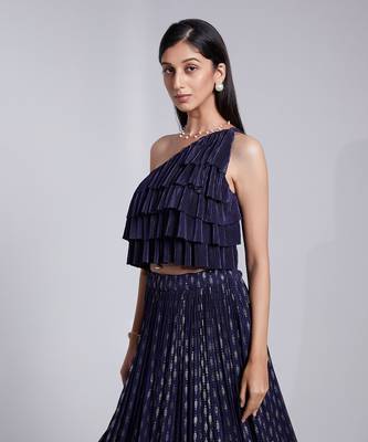 One Shoulder Crop Top With Pleated Skirt 4